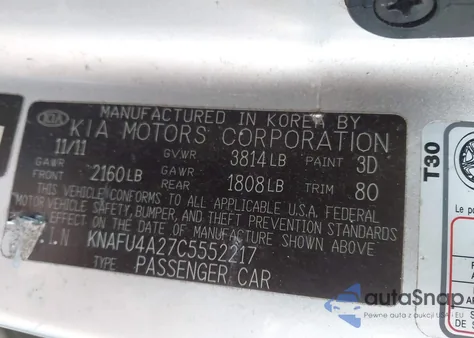 2012 Kia Forte Ex from USA, damaged, VIN KNAFU4A27C5552217